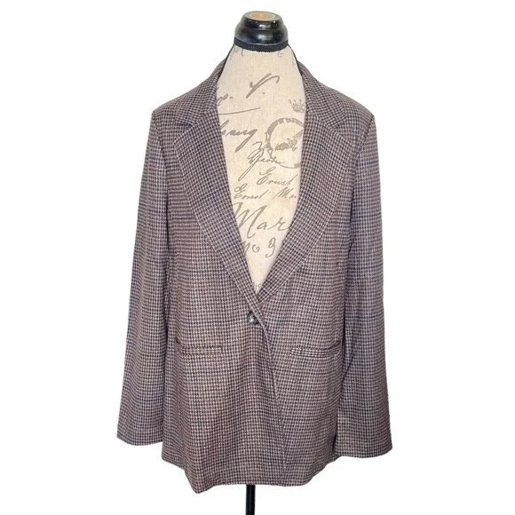 Sanctuary Daily Oxford Blazer Jacket Medium Single Button Plaid Preppy Workday - Picture 3 of 15